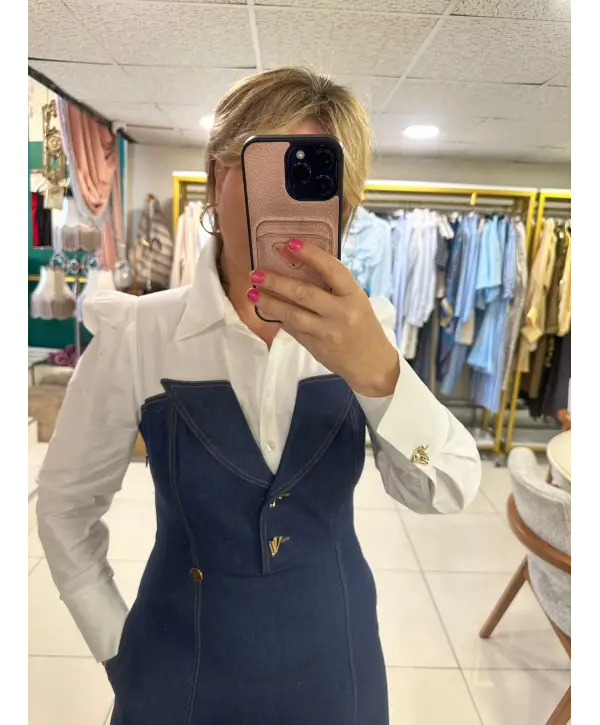 GÖMLEK MODELLİ KOT ELBİSE