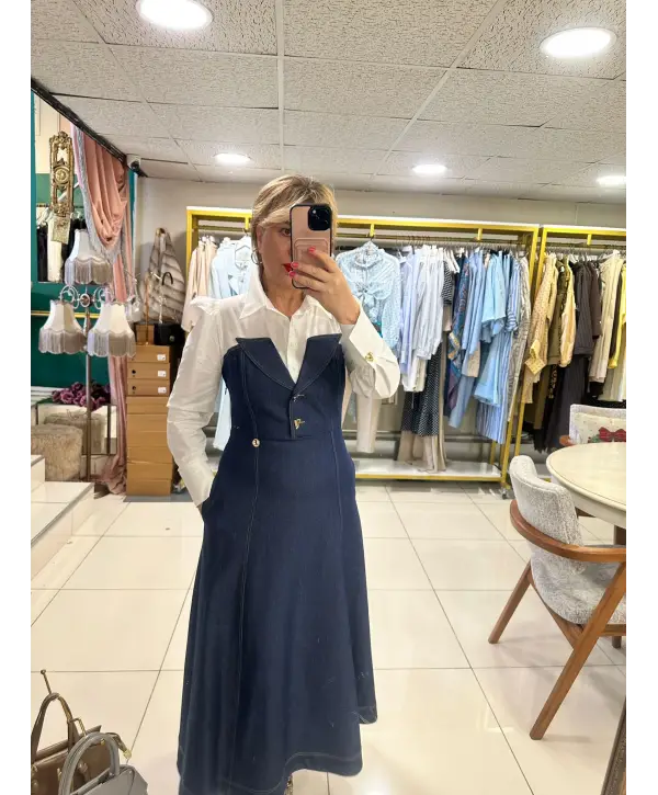 GÖMLEK MODELLİ KOT ELBİSE