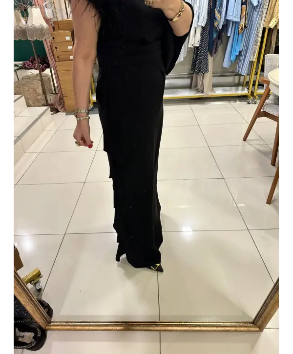 SİYAH TÜYLÜ ELBİSE