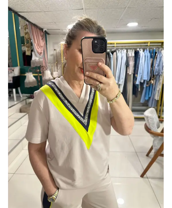 NUDE RENGİ V YAKA TAKIM