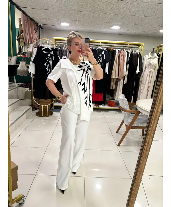 BEYAZ TAŞ İŞLEMELİ TAKIM