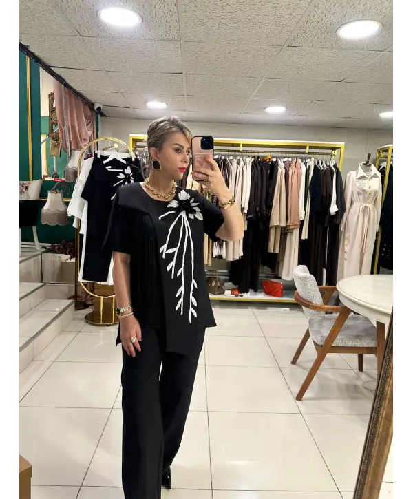 SİYAH TAŞ İŞLEMELİ TAKIM