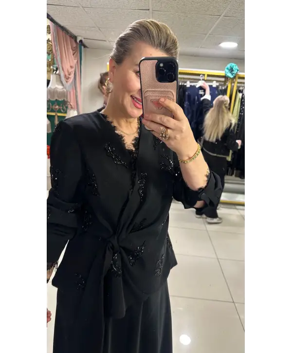 ETEKLİ TAŞLI 2Lİ TAKIM SİYAH