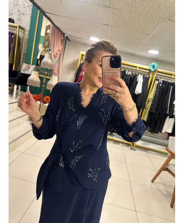 ETEKLİ TAŞLI 2Lİ TAKIM LACİVERT