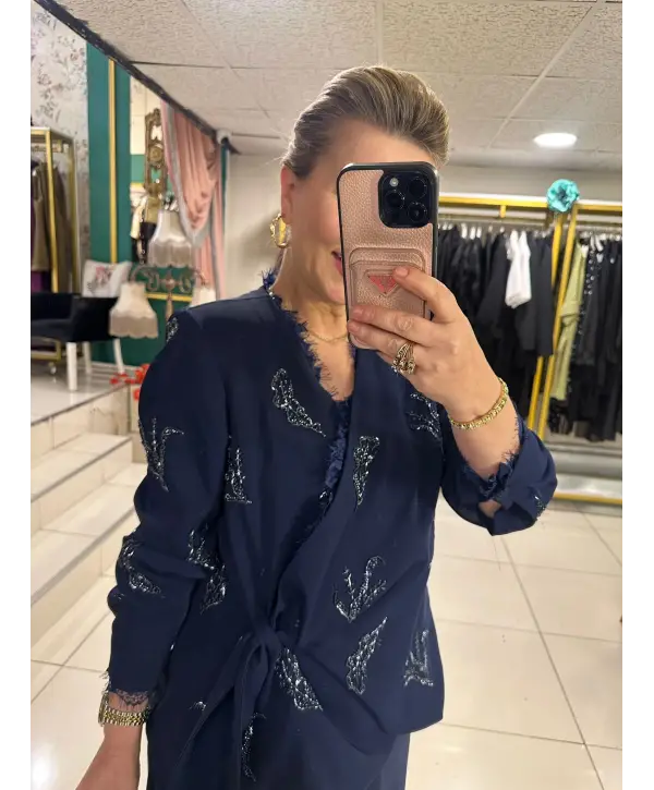 ETEKLİ TAŞLI 2Lİ TAKIM LACİVERT