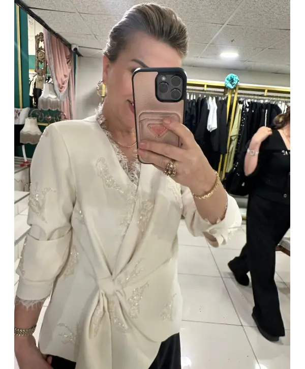 ETEKLİ TAŞLI 2Lİ TAKIM KREM