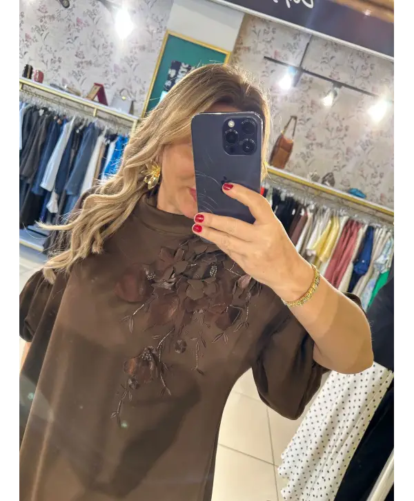 KAHVERENGİ ÇİÇEKLİ ELBİSE