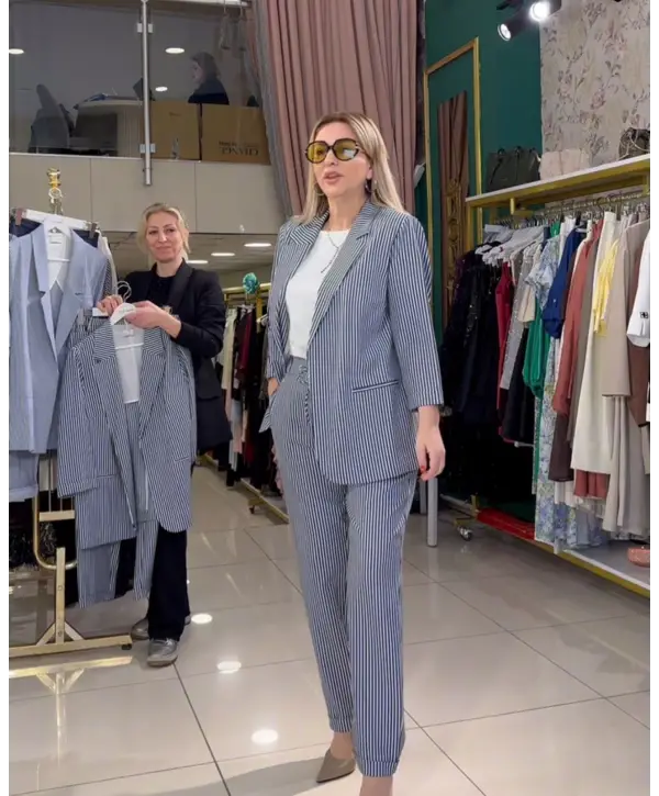 LACİVERT ÇİZGİLİ İKİLİ TAKIM