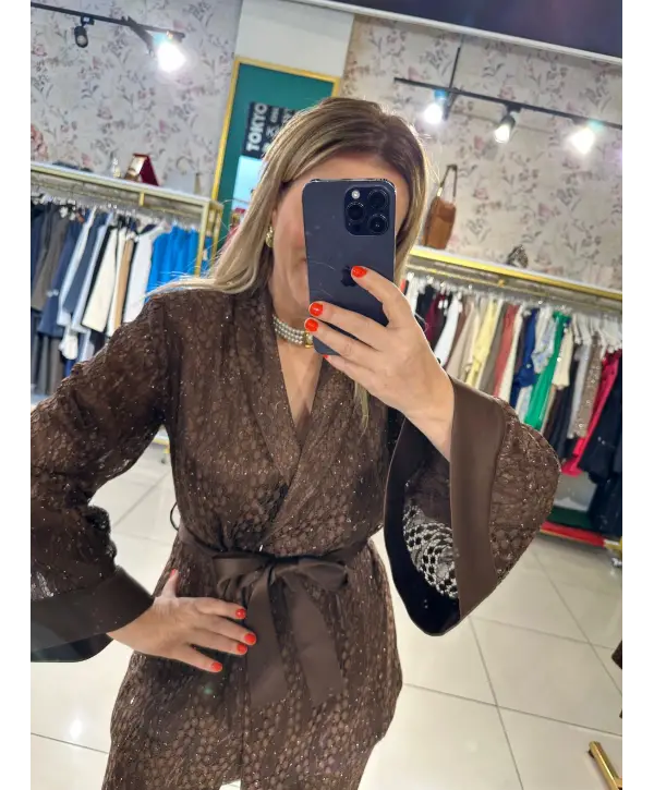 KAHVE SİMLİ DANTEL TAKIM