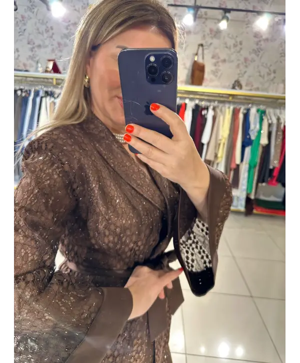 KAHVE SİMLİ DANTEL TAKIM