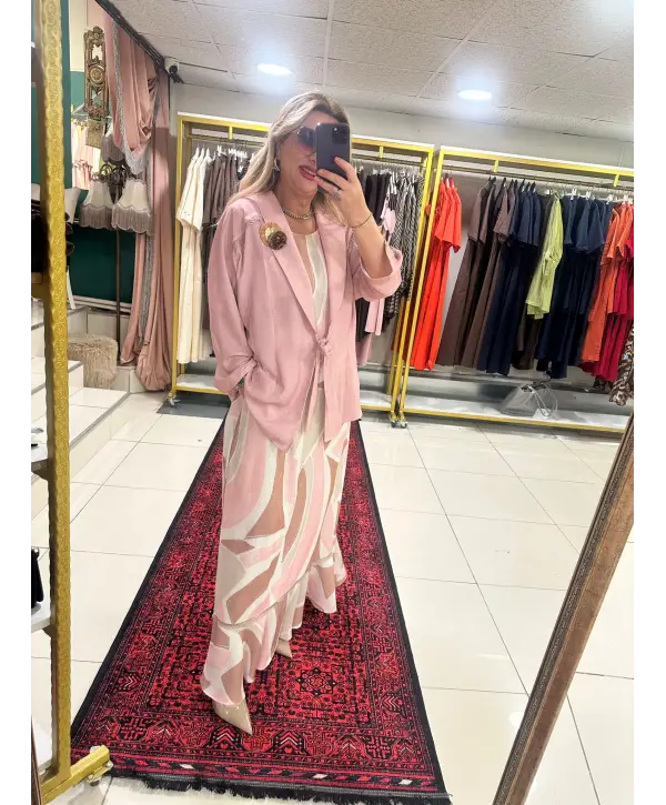PEMBE ELBİSE CEKET TAKIM