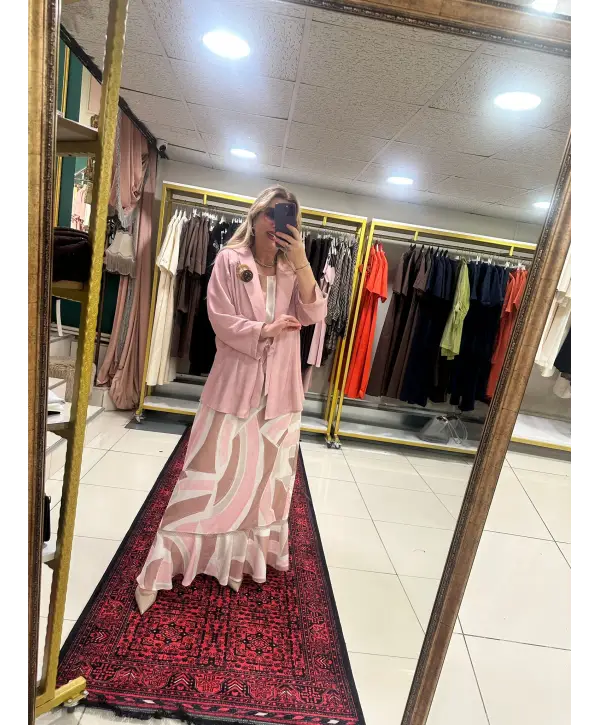 PEMBE ELBİSE CEKET TAKIM