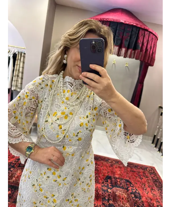 SARI ÇİÇEKLİ ELBİSE