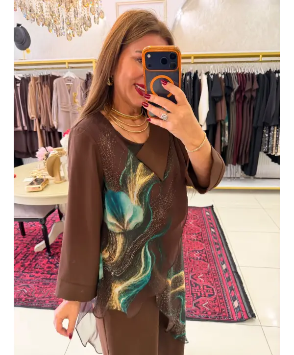 KAHVE TÜL DETAY 2 Lİ SET