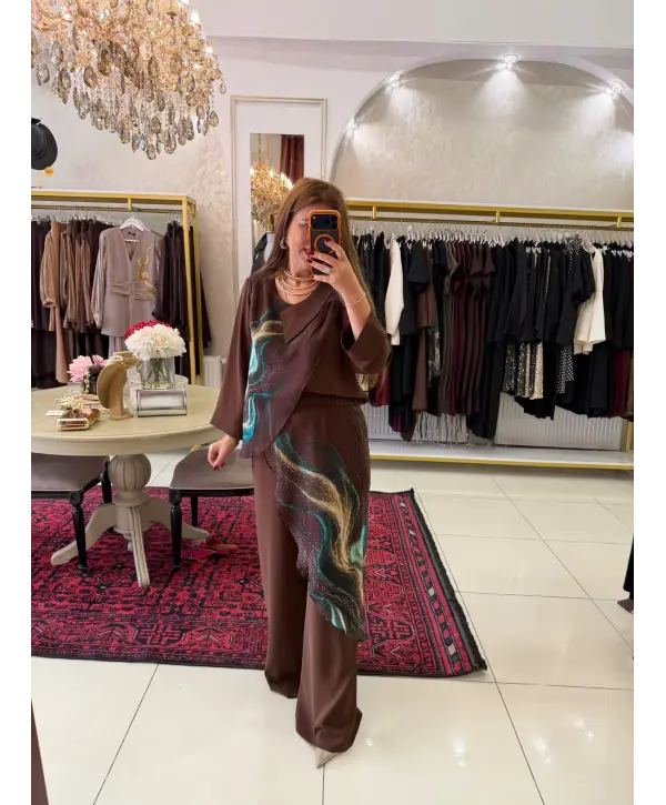 KAHVE TÜL DETAY 2 Lİ SET