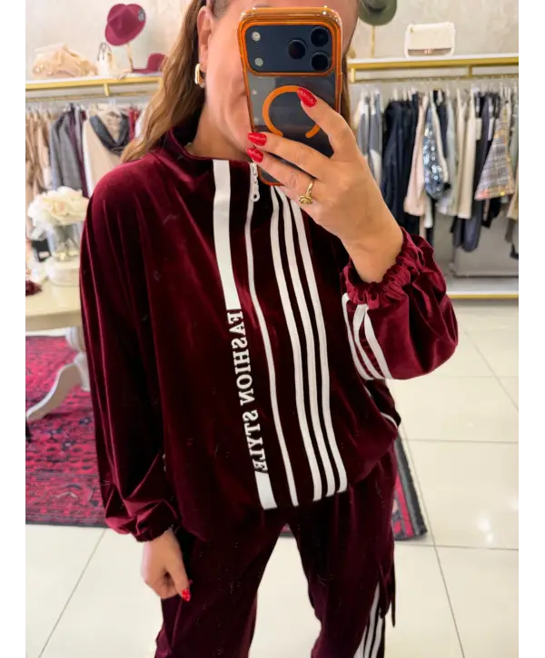 BORDO KADİFE İKİLİ SET