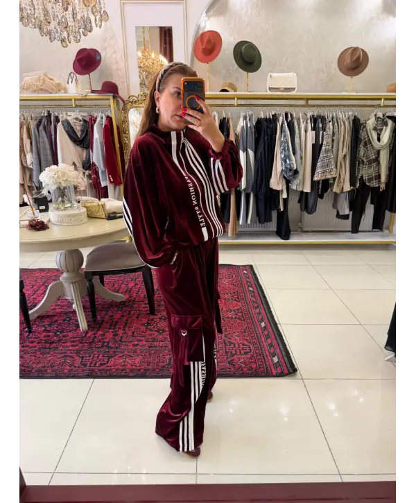 BORDO KADİFE İKİLİ SET