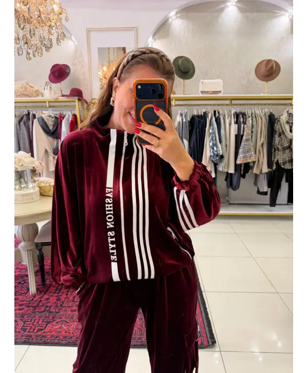BORDO KADİFE İKİLİ SET