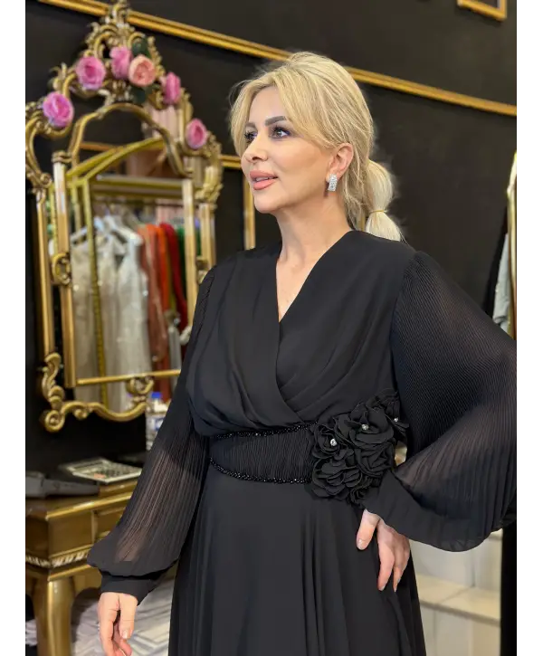 ÇİÇEK SİYAH ABİYE