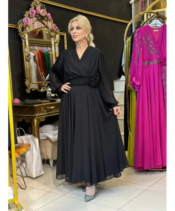 ÇİÇEK SİYAH ABİYE