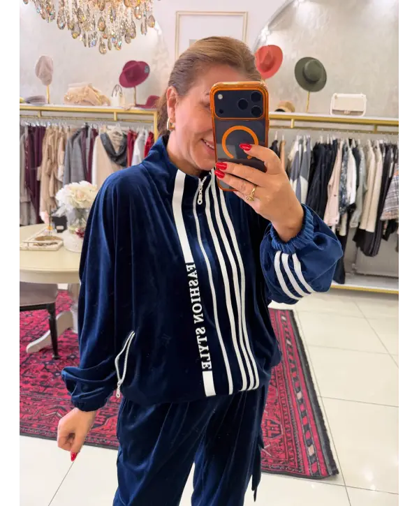 LACİVERT KADİFE İKİLİ SET