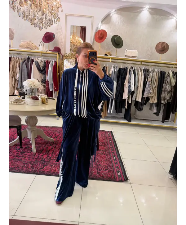 LACİVERT KADİFE İKİLİ SET