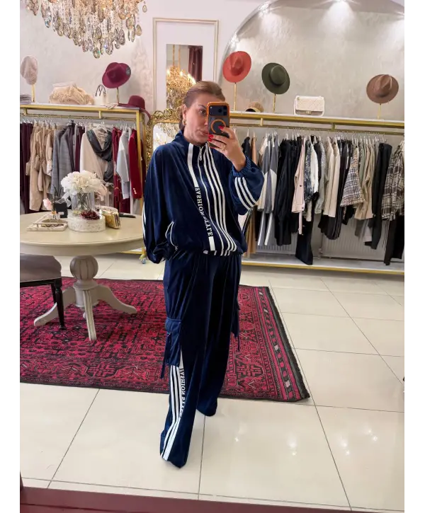 LACİVERT KADİFE İKİLİ SET