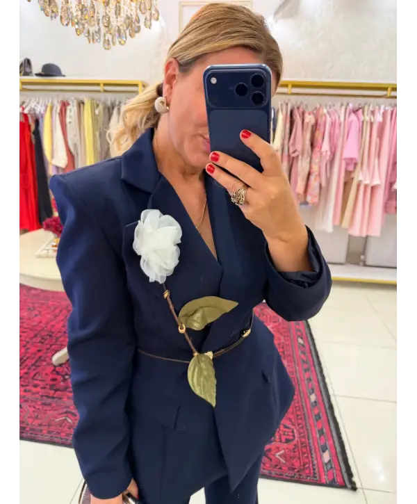LACİVERT YAPRAK DETAY TAKIM