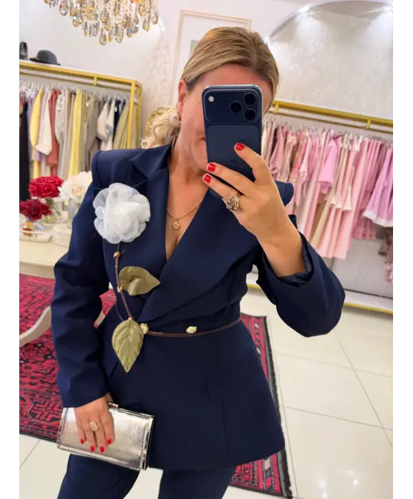 LACİVERT YAPRAK DETAY TAKIM