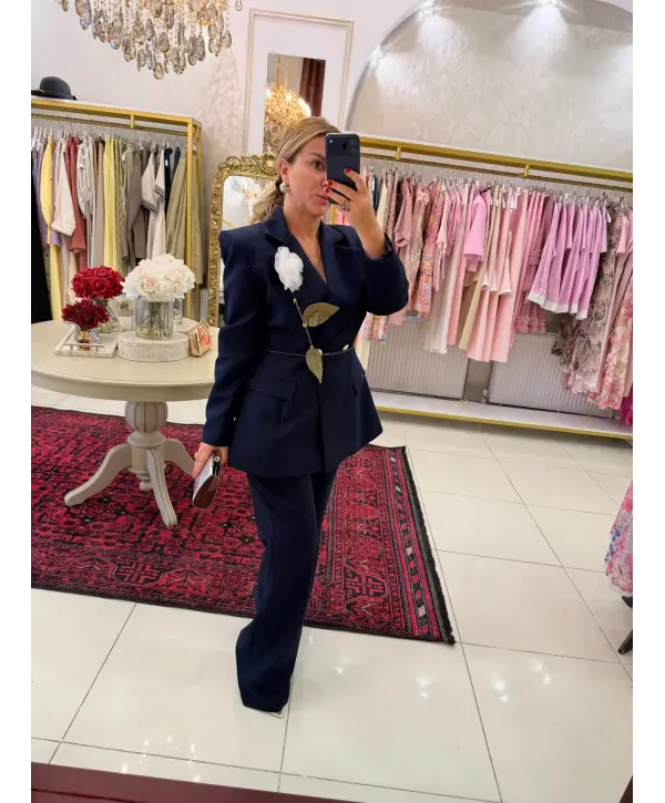 LACİVERT YAPRAK DETAY TAKIM