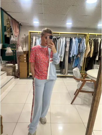 MAVİ TURUNCU DESENLİ ÜÇLÜ SET