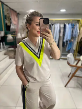 NUDE RENGİ V YAKA TAKIM