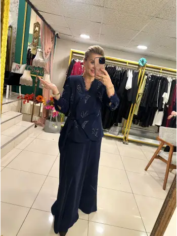 ETEKLİ TAŞLI 2Lİ TAKIM LACİVERT