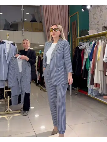 LACİVERT ÇİZGİLİ İKİLİ TAKIM