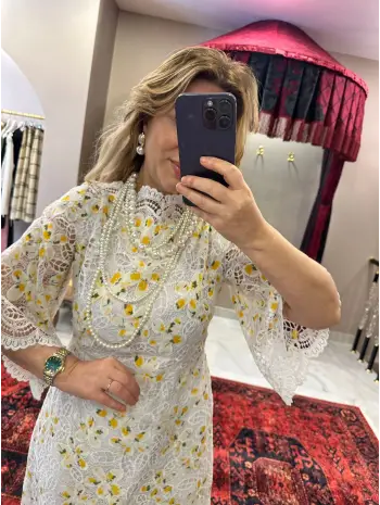 SARI ÇİÇEKLİ ELBİSE