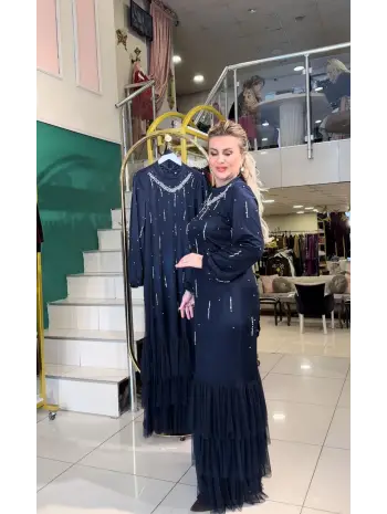 LACİVERT İNCİLİ ELBİSE