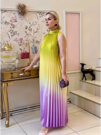PİLİSELİ AURA COLORFUL HALTER YAKA MİDİ ELBİSE