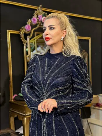 YALDIZLI İŞLEMELİ LACİVERT ABİYE