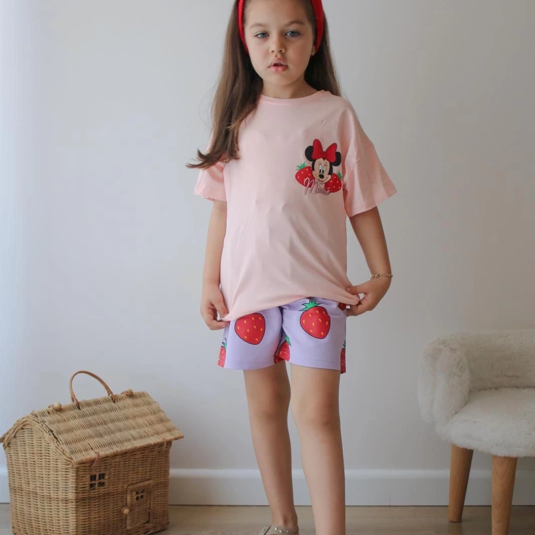 Çilekli Minnie Tayt Şort Takım