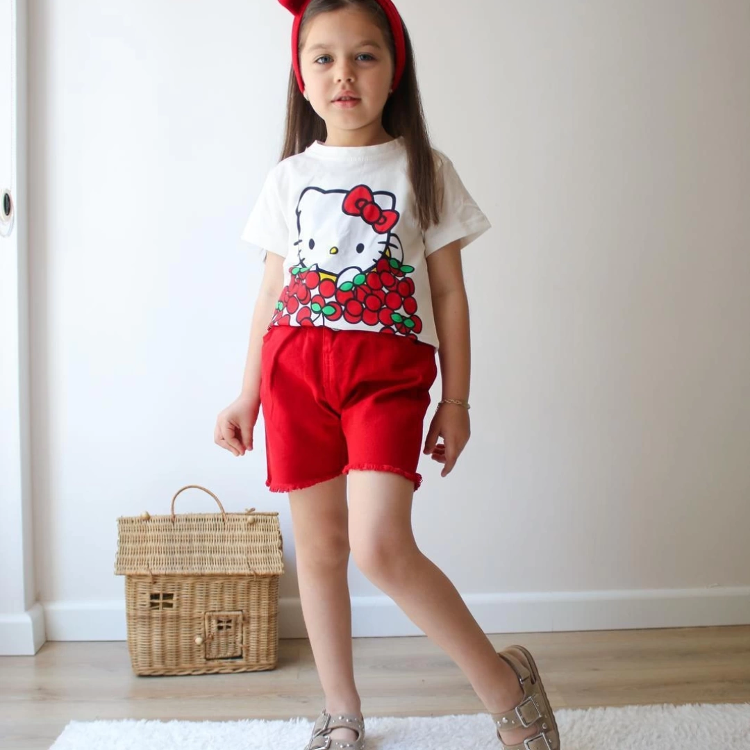 Kırmızı Hello Kitty Kot Şort Takım