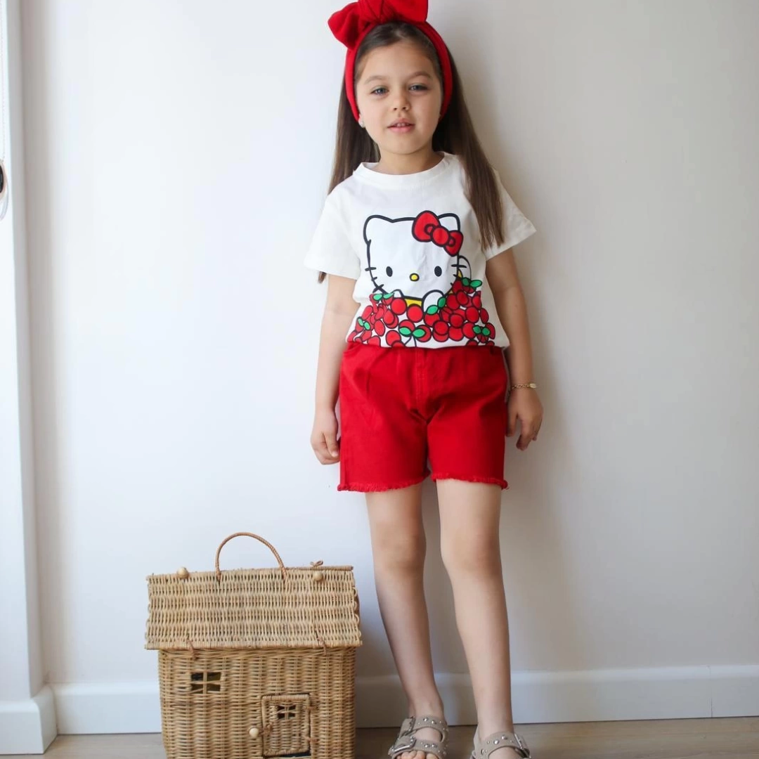 Kırmızı Hello Kitty Kot Şort Takım
