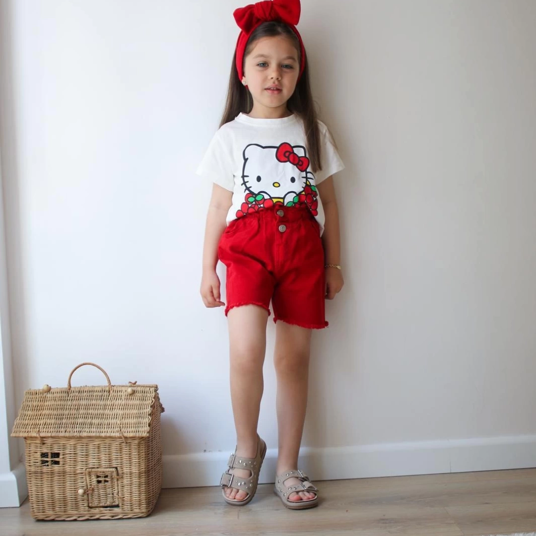 Kırmızı Hello Kitty Kot Şort Takım