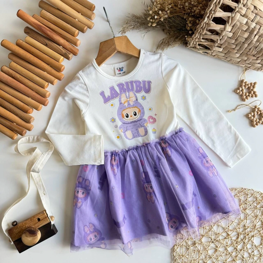 Mor Labubu Tüllü Elbise