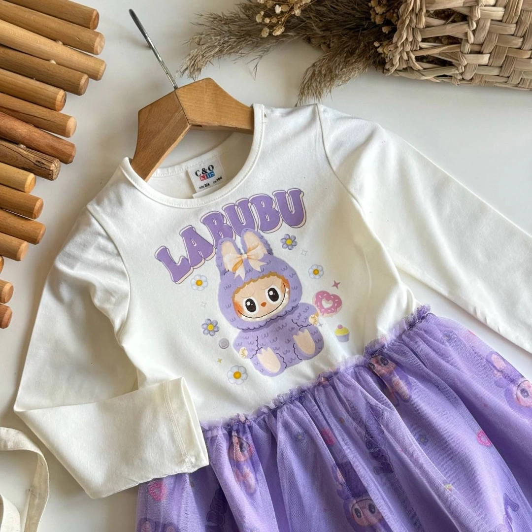 Mor Labubu Tüllü Elbise