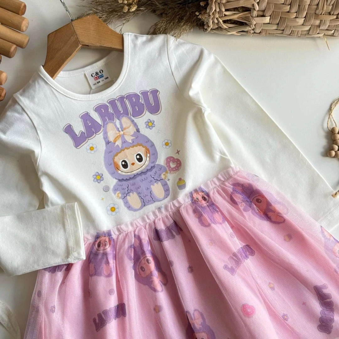 Pembe Beyaz Tüllü Labubu Elbise