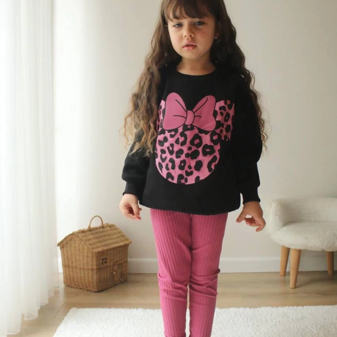 Pembe Leoparlı Minnie Tayt Takım