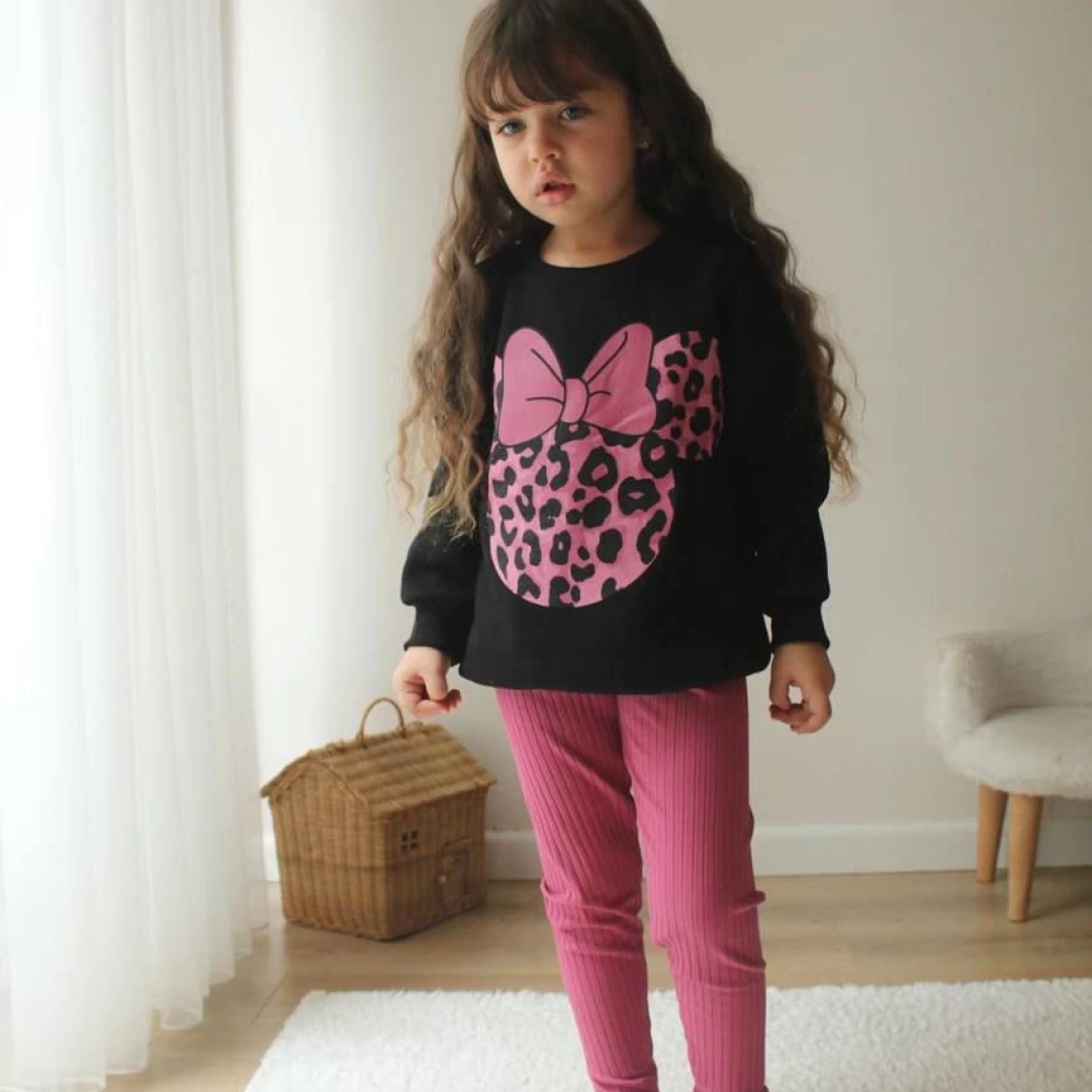 Pembe Leoparlı Minnie Tayt Takım