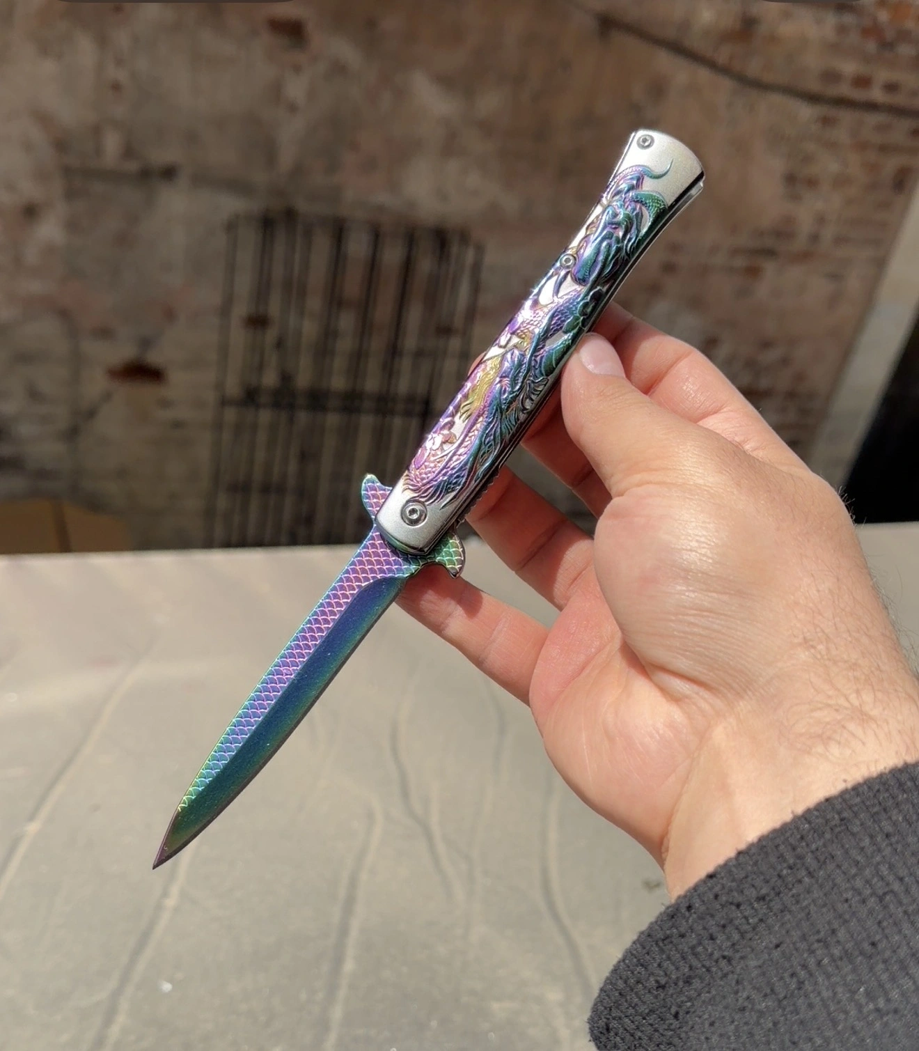Ejder Kabartmalı Gravür 21cm Çakı Rainbow