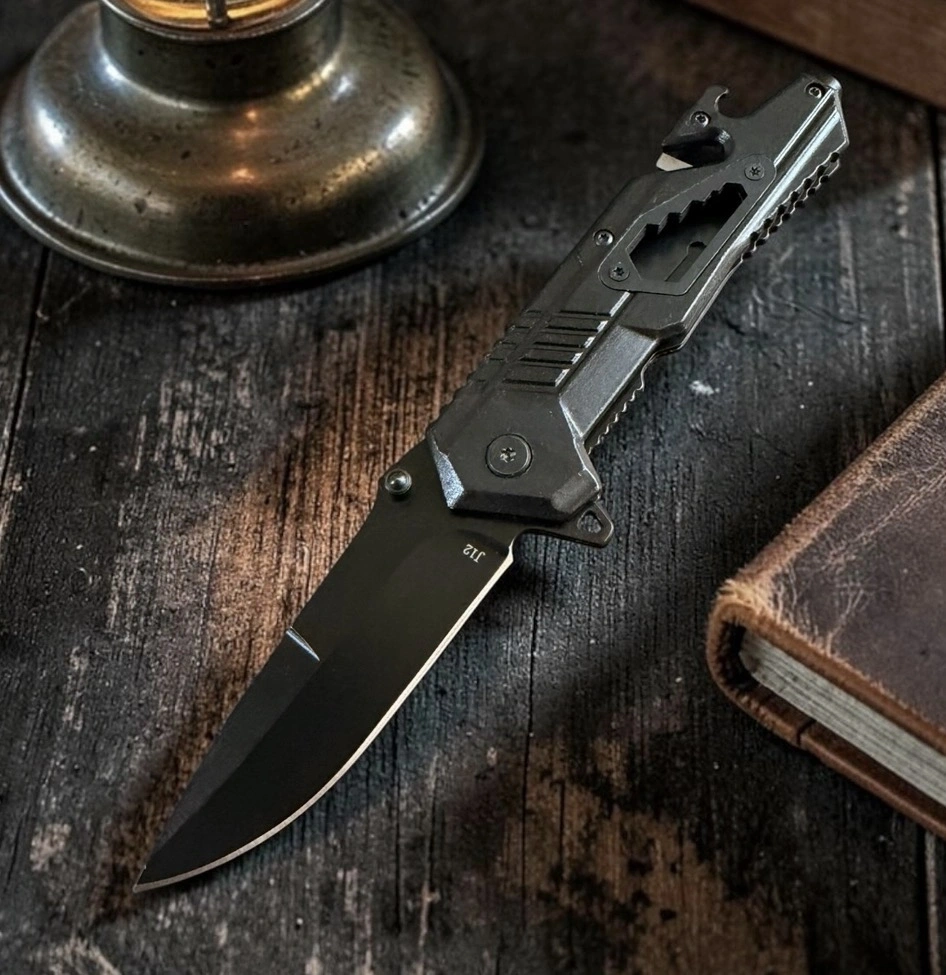 J12 Siyah Açacaklı  Halat kesme Siyah Çakı 21cm