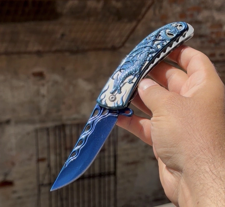 Ejder Kabartmalı Mavi Çakı 21cm